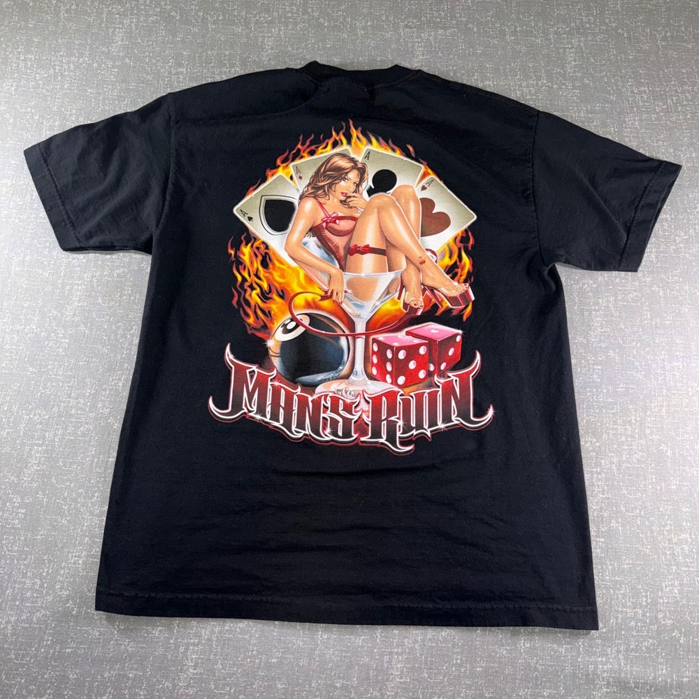 ODM Mans Ruin Pin Up Girl Graphic T-Shirt Black Mens Large Gambling Biker Tee - Picture 2 of 8